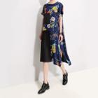 Short-sleeve Floral Paneled T-shirt Dress