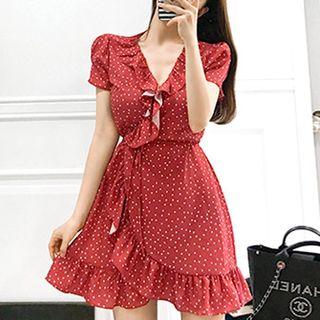 Ruffle Trim Short-sleeve Chiffon Dress