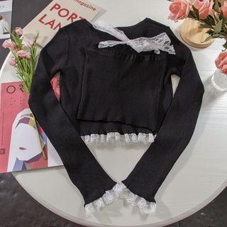 Set: Lace Trim Cropped Cardigan + Knit Camisole Top