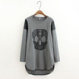 Skull Leather Panel Sweatshirt