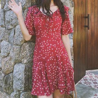 Star Print Short-sleeve Mini A-line Chiffon Dress