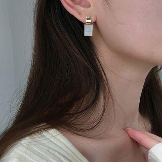 925 Sterling Silver Square Shell Pendant Dangle Earring