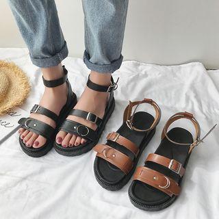 Faux Leather Buckled Strap Platform Sandals
