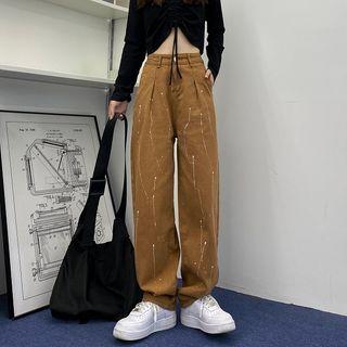 Ink Print Wide-leg Jeans