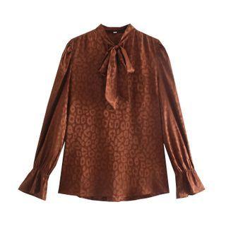 Long-sleeve Tie-neck Leopard Print Blouse