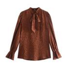 Long-sleeve Tie-neck Leopard Print Blouse