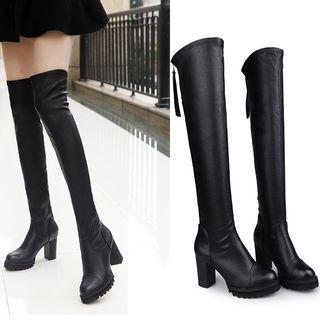 Faux-leather Block Heel Over-the-knee Boots