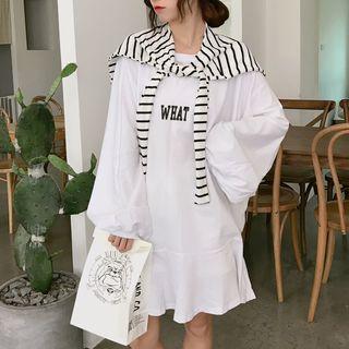 Lettering Mock Two-piece Long-sleeve Dress
