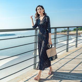 Dotted 3/4-sleeve Maxi Sundress