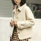Collared Button Cropped Coat Melange Beige Almond - One Size