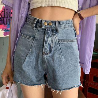 Double-button Faye-hem Denim Shorts