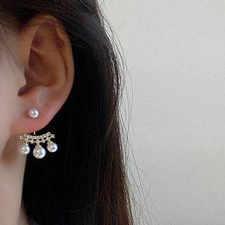 Faux Pearl Alloy Swing Earring E3316 - 1 Pair - Gold - One Size