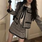 Set: Long Sleeve Houndstooth Cardigan + High Waist Houndstooth Skirt