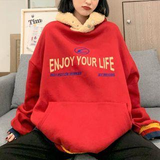 Fleece Loose-fit Long-sleeve Lettering Hoodie