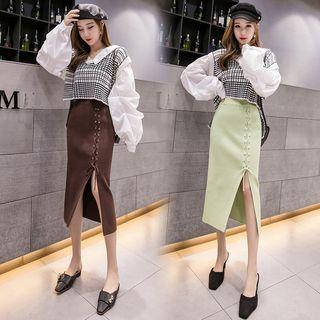 Lace-up Front Knit Midi Skirt