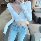 Long-sleeve Twist Front Crop Top