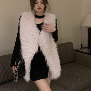 Plain Fluffy Vest White - One Size