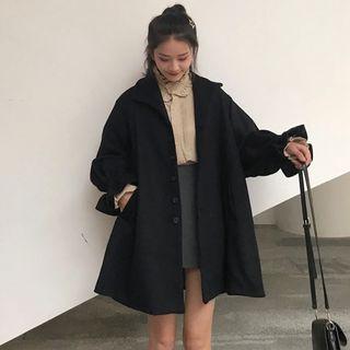 Ruffle Trim Blouse / Pocketed Single-breasted Coat