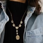 Alloy Coin Faux Crystal Pendant Necklace Gold - One Size
