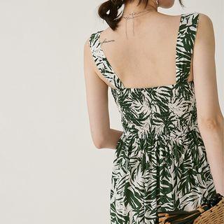 Leaf Print Spaghetti Strap Cropped Jumpsuit Green - One Size