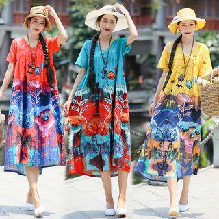 Printed Short-sleeve Midi Shirt
