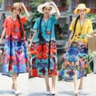 Printed Short-sleeve Midi Shirt