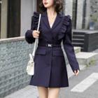 Frill Trim Buckled Button-up Coat