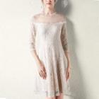 3/4-sleeve Mesh Panel Lace Dress