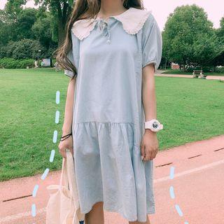 Lace Trim Short-sleeve Collared Dress