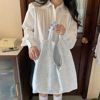 Floral Jacquard Tote Bag Blue - One Size