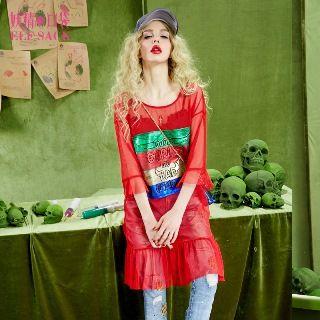 Long-sleeve Mesh Dress