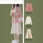 Hooded Zip Jacket / Turtleneck Sweater / Midi Skirt / Set