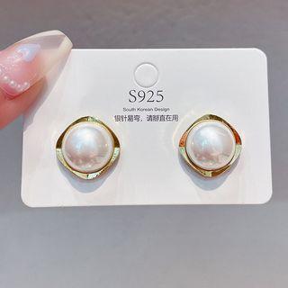 Faux Pearl Alloy Earring E0058 - 1 Pair - White - One Size