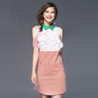 Lace-panel Striped Collared Dress
