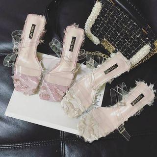 Transparent Ankle-strap Block-heel Sandals
