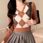 Argyle Knit Top Coffee - One Size