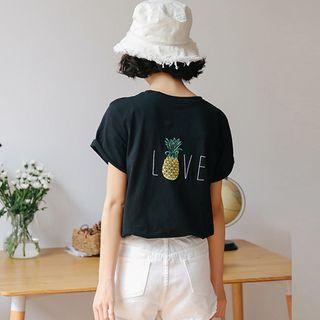 Short-sleeve Pinapple Embroidered T-shirt