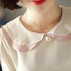 Contrast Peterpan-collar Faux-pearl Blouse