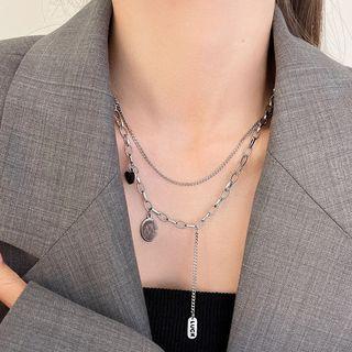 Pendant Layered Stainless Steel Necklace 1 Pc - Pendant Layered Stainless Steel Necklace - Silver - One Size