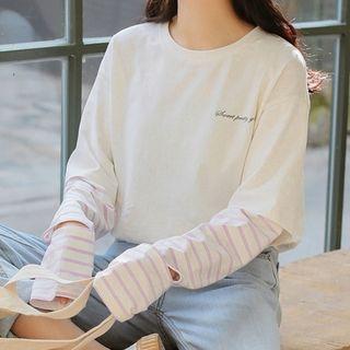 Striped Panel Long-sleeve T-shirt White - One Size
