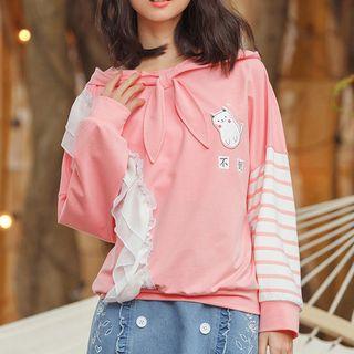 Ruffle Trim Printed Hoodie