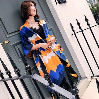 Printed Scarf Tangerine & Blue & White - One Size