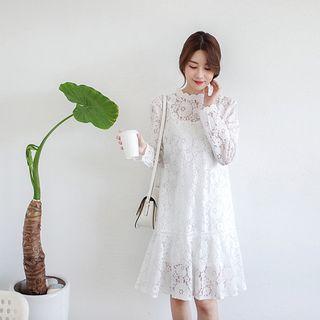 Set: Ruffle-hem Midi Dress + Camisole Top