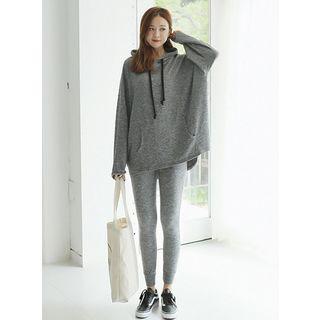 Set: Kangaroo-pocket Oversized Hoodie + Skinny Sweatpants