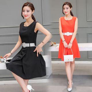 Plain Sleeveless Buttoned Back A-line Dress