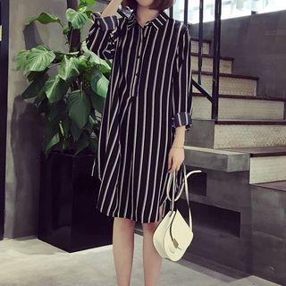 Long-sleeve Striped Chiffon Shirtdress