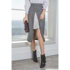 Inset Pleated-trim Slit-front Skirt