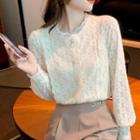 Lantern-sleeve Button-up Lace Blouse
