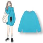 Letter Embroidered Oversize Pullover Blue - One Size