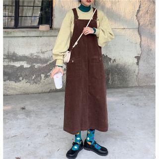 Sleeveless Corduroy Dress Coffee - One Size